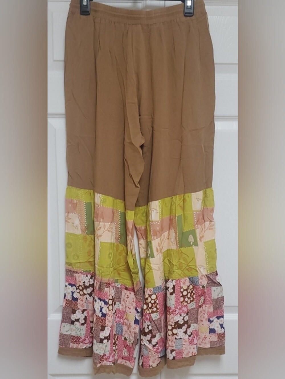Easel Los Angeles Boho Patchwork Wide-Leg Pants/M - Picture 5 of 13